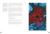 A spread from "The Experience of Modern Sculpture" by Schiffer Publishing, Ltd. features text on the left and a photo on the right of bright red autumn leaves in a circle on a pond, framed by gray rocks and blue water.
