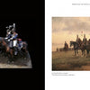 On the left, three miniaturist cavalry figures in blue ride over rocky terrain. On the right, Ferrer-Dalmau by Schiffer Publishing, Ltd. shows realistic cavalrymen on horseback in an open field with troops behind them.
