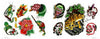 Classic Flash 3 by Schiffer Publishing, Ltd. features a vibrant collection of traditional Japanese-style tattoo flash, including a grasshopper, koi fish, tiger, turtle, dragon, peony, skull, snake, three-eyed mask, and cat face in bold outlines.