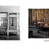 A two-page spread from The Shaker Legacies by Schiffer Publishing, Ltd. shows three photos—a vintage sewing room, stacked wooden cots, and an old workshop—reflecting Shaker craftsmanship; descriptive text appears alongside.