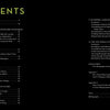 The table of contents in "Women in the Dark" by Schiffer Publishing, Ltd. spans two black pages with white section titles and page numbers. "CONTENTS" is in bright green at the top left, highlighting women photographers in American photo history.