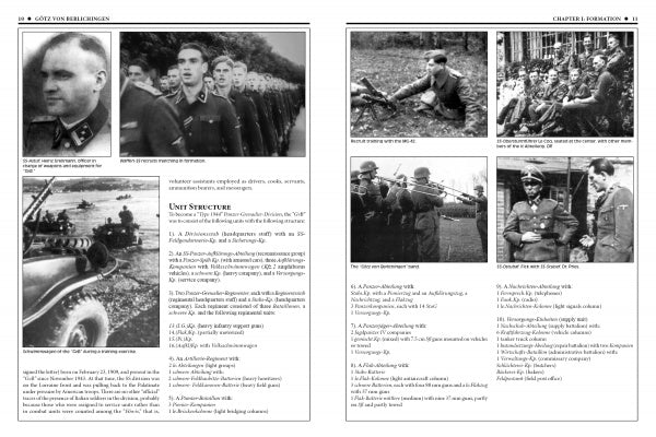 The 17th Waffen-SS Panzergrenadier Division Götz von Berlichingen by Schiffer Publishing, Ltd. features historical black-and-white photos of German troops and vehicles, plus detailed info on unit structures and organizational charts from WWII.