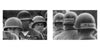 Black-and-white photos in Schiffer Publishing, Ltd.’s "Grunts" show soldiers in helmets during basic training—one facing forward, others with names such as PARISH and McKenna taped on their helmets—in this photojournalistic essay.