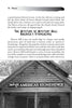 A black and white book page from Strange New Hampshire (Schiffer Publishing, Ltd.) features “The Mystery of Mystery Hill: America’s Stonehenge” above a photo of a rustic sign reading “Welcome to America’s Stonehenge.”.
