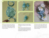 A jewelry-making tutorial from Schiffer Publishing, Ltd.'s Fresh Floral Jewelry shows step-by-step instructions with images of blue stone wire-wrapped pendants, earrings, and a necklace featuring blue wire and delicate white floral designs.