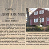 A page from "Haunted Gettysburg" by Schiffer Publishing, Ltd. features the Jennie Wade House—an iconic ghost tour stop—shown in a photo with its red brick exterior, white trim, plaques, historical marker, and trees. The title reads “The Jennie Wade House: A Brief History.”.