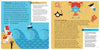 An illustrated page from Feelings Forecasters by Schiffer Publishing, Ltd.: Left shows tsunamis with a house, trees, and boat on waves; right features a sad red-haired girl, teaching kids about emotions and emotional intelligence.