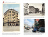 A page from "Greetings from Rutland, VT" by Schiffer Publishing, Ltd. features three images: an antique postcard of the New Gryphon Building, a vintage Main Street photo, and a modern street view in downtown Rutland.