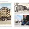 A page from "Greetings from Rutland, VT" by Schiffer Publishing, Ltd. features three images: an antique postcard of the New Gryphon Building, a vintage Main Street photo, and a modern street view in downtown Rutland.