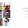 A page layout for "Behind the Curtain" by Schiffer Publishing, Ltd. features six abstract Studio Glass Art photos inspired by Mary Shaffer's mid-air slumping on the left, and a four-section table of contents with page numbers on the right.