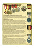 A page from "The Spanish in the SS and Wehrmacht, 1944-1945" by Schiffer Publishing, Ltd. shows Spanish military medals from WWII, including Blue Division awards, with vivid ribbons and detailed descriptions on aged yellow paper.