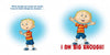 An illustrated boy with blonde hair wears a red-yellow striped shirt, blue shorts, and sneakers. This Schiffer Publishing, Ltd. picture book, "Am I Big Enough?", shows him standing calmly then smiling with arms raised.