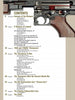 A contents page from "American Submachine Guns, 1919–1950" by Schiffer Publishing, Ltd. shows WWII submachine gun chapters. Beside it is a close-up of a Thompson's trigger, wood grip, and receiver.