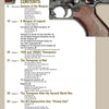 A contents page from "American Submachine Guns, 1919–1950" by Schiffer Publishing, Ltd. shows WWII submachine gun chapters. Beside it is a close-up of a Thompson's trigger, wood grip, and receiver.