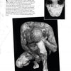 A heavily tattooed man crouches, showcasing intricate black and grey tattoos that embody the bold spirit of the American tattoo community, as featured in Revelations by Schiffer Publishing, Ltd.