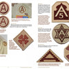 Desert Uniforms, Patches, and Insignia of the US Armed Forces by Schiffer Publishing, Ltd. showcases photos of US military patches—round, triangle, and shield-shaped with numbers and symbols—sewn onto uniforms, with detailed info throughout.
