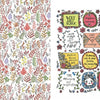 Left: The Floral Doodling Handbook by Schiffer Publishing, Ltd. features vibrant floral patterns in red, yellow, purple, brown, and green. Right: Enjoy hand-drawn French quotes in whimsical, floral frames—ideal for art journaling inspiration.