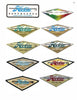 Graphic Surf by Schiffer Publishing, Ltd. features nine vintage Hobie Surfboards logos in unique colors and styles, ideal for surfboard stickers or memorabilia, with classic “Dana Point, California” or “Since 1950” text.