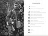 A black-and-white photo of a WWI soldier stands before stacked logs, symbolizing military service. Beside it, the table of contents for "Forgotten Soldiers of World War I" by Schiffer Publishing, Ltd. lists chapters and page numbers.