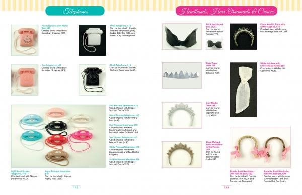 Catalog pages from "It's All About the Accessories for the World's Most Fashionable Dolls, 1959-1972" by Schiffer Publishing, Ltd. showcase toy telephones and Barbie accessories—ideal for collectors of vintage dolls.