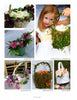 A collage features Schiffer Publishing, Ltd.’s “Bridal Flowers”: flower baskets and a girl in a white dress holding a moss-covered floral basket, showcasing decorative baskets with flowers, ribbons, and greenery—ideal for DIY wedding arrangements.