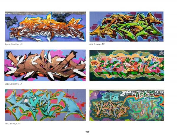 Fresh Paint" by Schiffer Publishing, Ltd. features a vibrant collage of six graffiti murals, blending bold greens, oranges, blues, and pinks with intricate urban art and stylized lettering inspired by the dynamic energy of Brooklyn, NY.