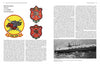 A book spread from "United States Navy and Marine Corps Aviation Squadron Lineage, Insignia, and History" by Schiffer Publishing, Ltd. shows text, four dragon-and-sword military patches, and a black-and-white aircraft carrier photo, highlighting aviation history.