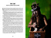A man as Papa Legba—dreadlocks, tall hat, face paint, and cigar—holds a veve box against green in this vivid image from Justice Howard's Voodoo by Schiffer Publishing, Ltd. Papa Legba text features on the left side.
