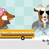 A cartoon fox in swim goggles and a goat in sunglasses and a snorkel sit in a bubble bath. Inspired by the Fox and Goat Mystery, they debate if The Lost Race Car from Schiffer Publishing, Ltd. is short or long.