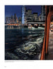 The cover of Painted Landscapes by Schiffer Publishing, Ltd. features a city waterfront at night, with illuminated skyscrapers and a ferry nearing the dock, swirling water patterns, and the ferry’s deck and railings visible on the right.