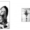 Black-and-white portrait of a long-haired person with musician tattoos, eyes closed, head on an electric guitar. Next to it is a close-up of the guitar’s body and text. Product: Musical Ink by Schiffer Publishing, Ltd.