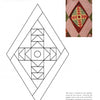 Making the Lancaster Diamond Sampler by Schiffer Publishing, Ltd. features a geometric black-and-white quilting block design and a finished quilt sampler in red, pink, yellow, and green. The page includes step-by-step instructional quilting images.