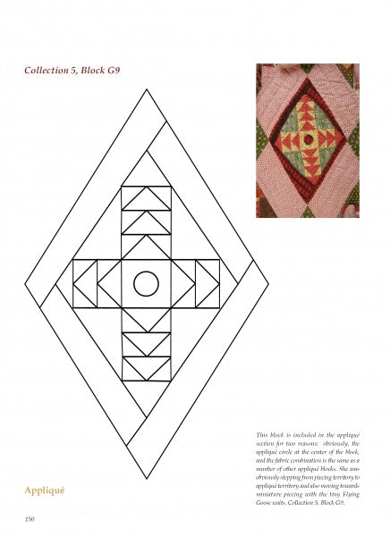 Making the Lancaster Diamond Sampler by Schiffer Publishing, Ltd. features a geometric black-and-white quilting block design and a finished quilt sampler in red, pink, yellow, and green. The page includes step-by-step instructional quilting images.