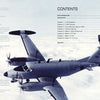 A US Army Twin Beeches aircraft, featured in Schiffer Publishing, Ltd.'s book, flies above the clouds with a radar dome; contents and chapter listings are shown in the upper right of the image.