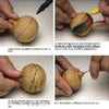 A four-step photo guide from Schiffer Publishing, Ltd.'s "Making Gourd Ornaments" shows hands marking and carving lines, demonstrating ideal techniques for creative gourd crafting or handcrafted ornament projects.