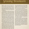 A page from "Swept Away" by Schiffer Publishing, Ltd. features text on broomcorn’s growth, harvest, and use in broom making, with decorative borders and a prominent chapter heading at the top.