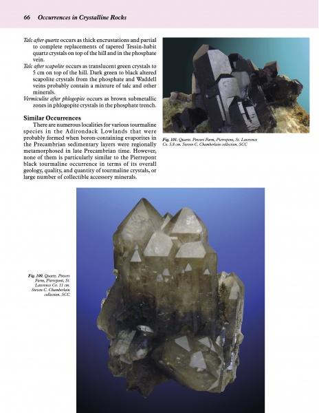 The Collector's Guide to the Minerals of New York State by Schiffer Publishing, Ltd. features images of striking quartz clusters with sharp points—elongated black crystals above and smoky, translucent ones below—ideal for collectors and described in geological context.