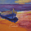A vivid painting of a small wooden boat on a sandy shore in orange, yellow, blue, and purple illustrates color theory. White text lists the table of contents for "Fire and Light" by Schiffer Publishing, Ltd.