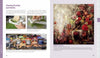 A spread from Schiffer Publishing, Ltd.’s “How to Create Encaustic Art” shows paintbrush cleaning instructions with photos and a bright palette, plus a page with a vibrant hot-wax rose painting and text explaining the encaustic art technique.