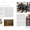 A two-page spread from "Emerging from the Shadows, Vol. I" (Schiffer Publishing, Ltd.) explores California's art history, featuring four paintings: abstract art, sheep in a field, a man on stairs, and a dark-skinned man in a city at night.