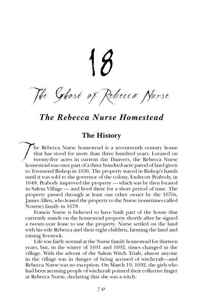 A page from North Shore Spirits of Massachusetts by Schiffer Publishing, Ltd. explores the history, ownership, and Salem Witch Trials with ghost tales and paranormal stories from North Shore Massachusetts.