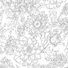 Black and white line drawing of abundant, detailed dahlia flowers and leaves in a dense pattern; inspired by fall florals, perfect for watercolor coloring with Kristy's Fall Cutting Garden by Schiffer Publishing, Ltd.