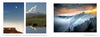Side-by-side photos showcase Southern Oregon: a moonlit cliff and smoky volcano reflected in water, and a vibrant sunrise or sunset over misty, forested peaks. From "Southern Oregon" by Schiffer Publishing, Ltd.
