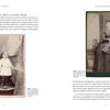 Two vintage photos from "Women in the Dark" (Schiffer Publishing, Ltd.) depict 19th-century American photography: left, a young girl in a white dress on a chair; right, an older woman in a gown sits beside a floral arrangement.