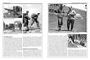 A black-and-white book spread from "The 7th Waffen-SS Volunteer Gebirgs (Mountain) Division Prinz Eugen" by Schiffer Publishing, Ltd. shows WWII photos: soldiers by artillery, crossing a stream, two officers outdoors, and a soldier near a ravine.