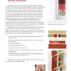 A page from "Making the Lancaster Diamond Sampler" by Schiffer Publishing, Ltd. explains piecing with measurement tips and step-by-step images showing fabric strips, a clear ruler, rotary cutter, and colorful patchwork blocks.