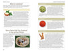 A cookbook page from "What's Your Potion?" by Schiffer Publishing, Ltd. features mindful consumption, stevia as a sugar substitute, info on cardamom, cayenne, and cinnamon, plus images of stevia powder, spice bowls, and whole spices.