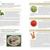 A cookbook page from "What's Your Potion?" by Schiffer Publishing, Ltd. features mindful consumption, stevia as a sugar substitute, info on cardamom, cayenne, and cinnamon, plus images of stevia powder, spice bowls, and whole spices.
