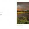 A tranquil Pinelands wetland scene with calm water, green grasses, and lily pads under an orange-lit sky appears in "Pinelands" by Schiffer Publishing, Ltd. A simple quote is shown on the left page.
