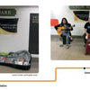 Two photos from "Subway Beats" by Schiffer Publishing, Ltd. show New York City buskers at Union Square: a solo guitarist with a banner on the left and a vibrant trio of subway performers on the right.